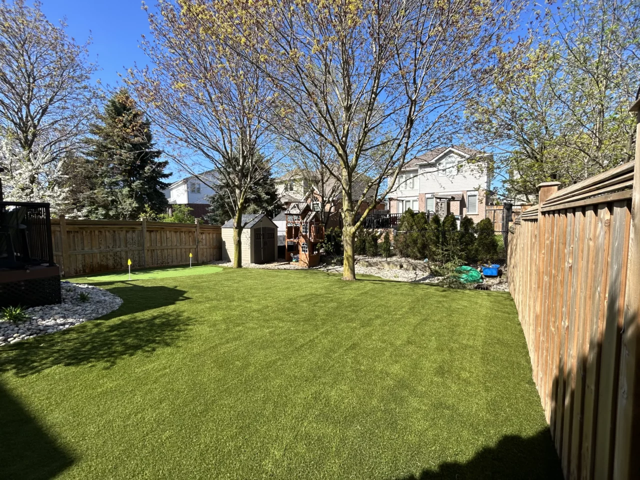Artificial grass installed in a Mississauga backyard